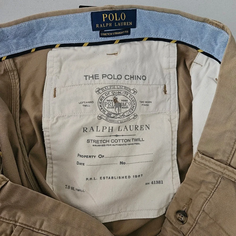 Polo Ralph Lauren Men 40x33 Khaki Embroidered Crest Chino Stretch Straight Pants
